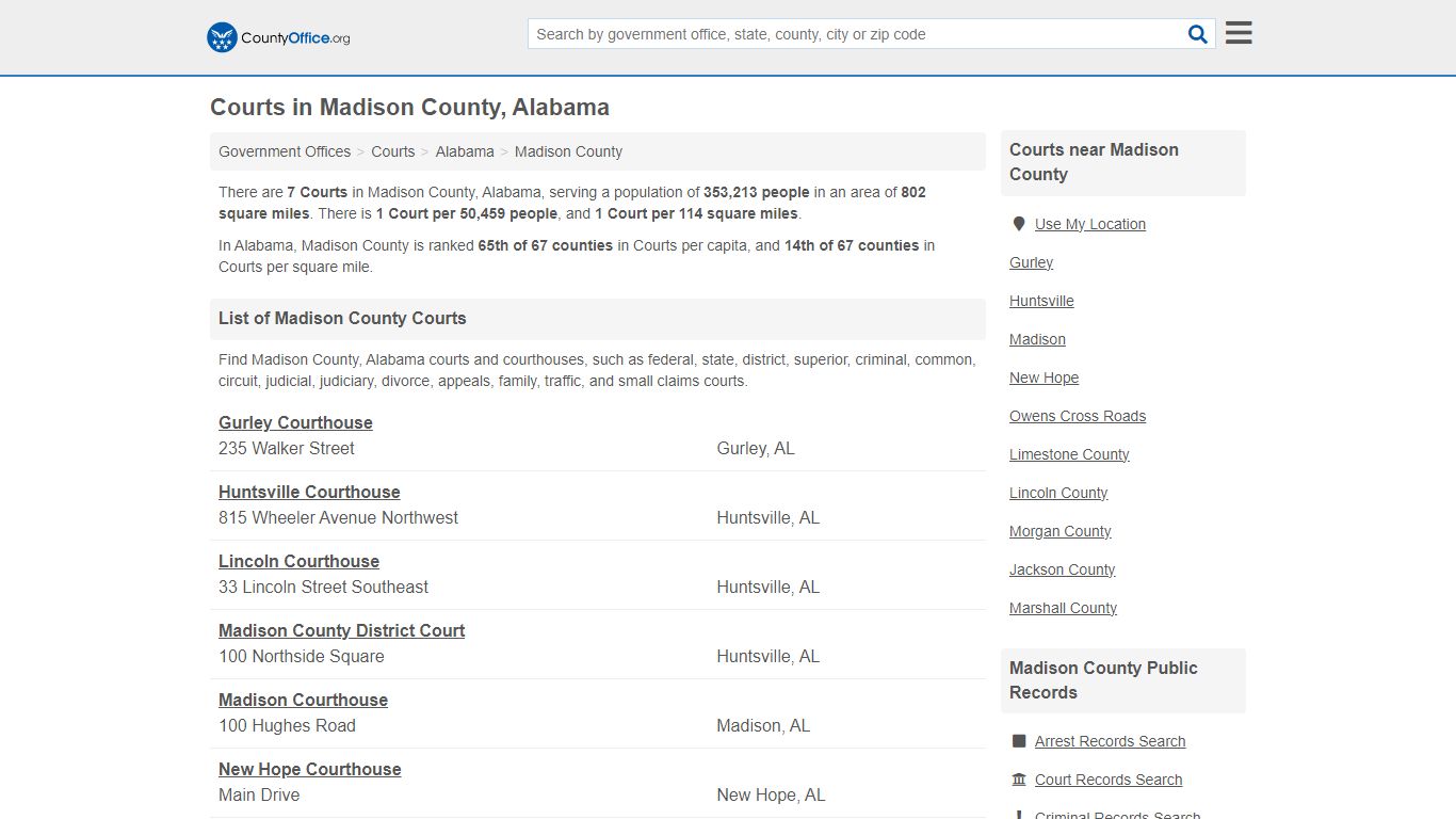 Courts - Madison County, AL (Court Records & Calendars)